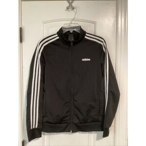 ADIDAS BLACK ATHLETIC JACKET WITH WHITE TRIM ZIP FRONT WOMENS M